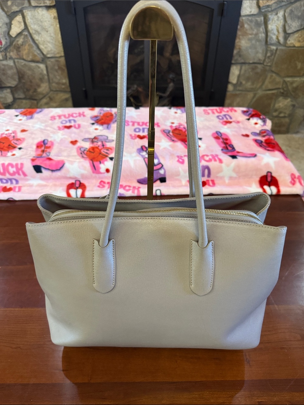 Furla Large Gray Saffiano Leather 3-Compartment Structured Bag, Silver Hardware - Picture 2 of 9